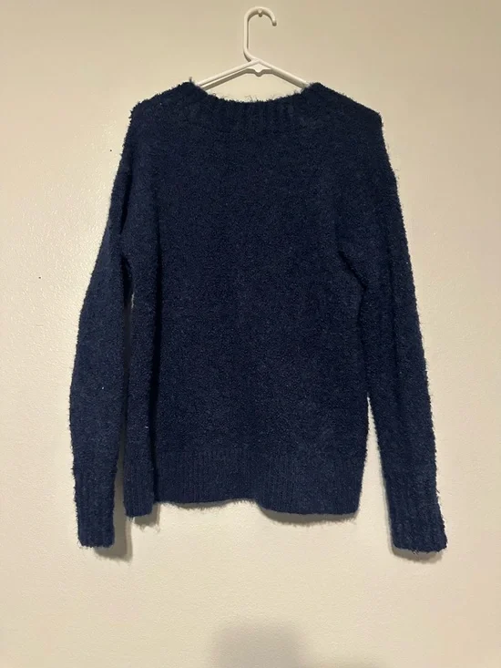 aerie Navy Blue Fuzzy V-Neck Sweater - Picture 2 of 4